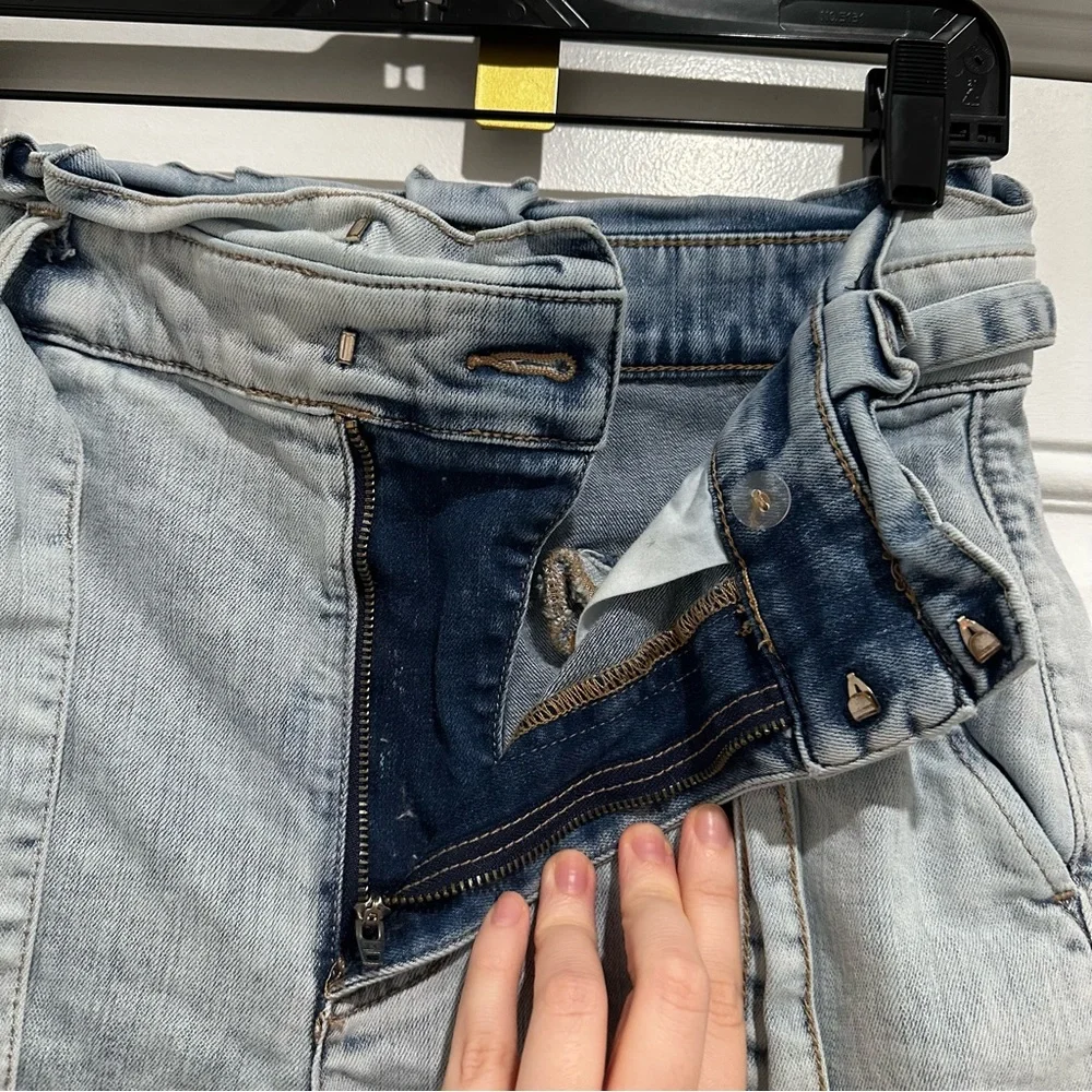 Express Light Blue Denim Paper Bag High Waisted Shorts